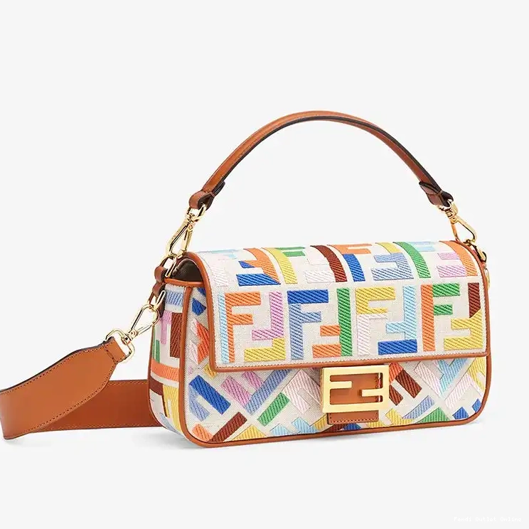 Cheap In Medium Bag Canvas Fendi FF Multicolor Baguette Motif 0504